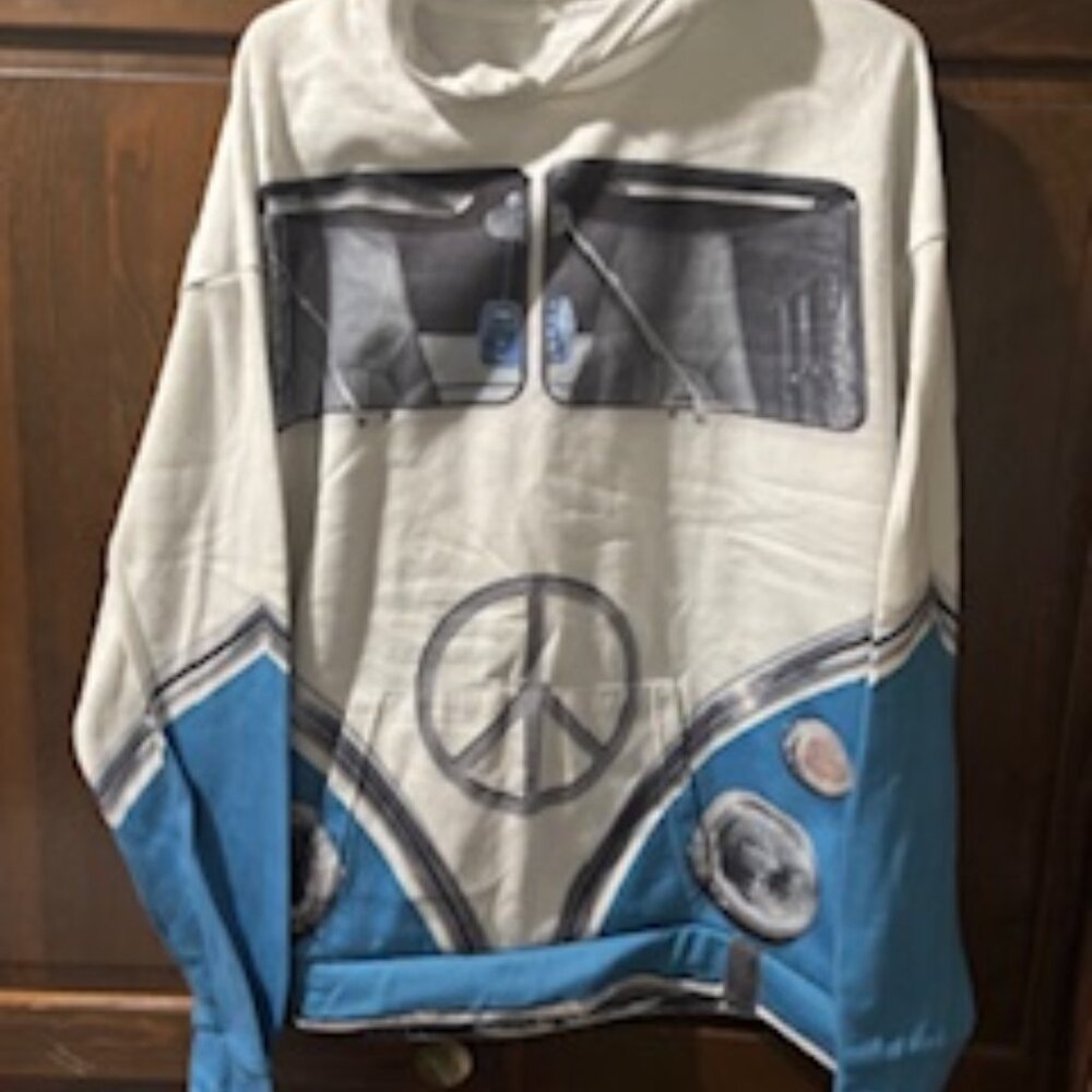 Volkswagen "Drive Into Summer" pullover hoodie featuring a graphic of the front
